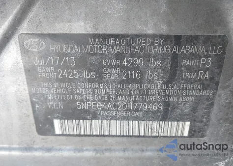 2013 Hyundai Sonata Se из США, поврежденный, VIN 5NPEC4AC2DH779469